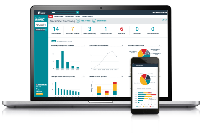 Esker O2C application on a laptop and on mobile device Esker O2C application on a laptop and on mobile device